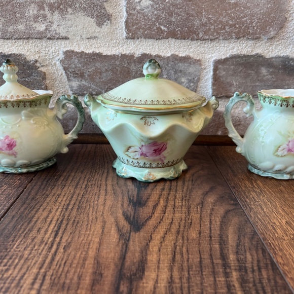 Nippon tea set vintage tea set Handpainted tea set Japan Nippon set pink green - Picture 2 of 16